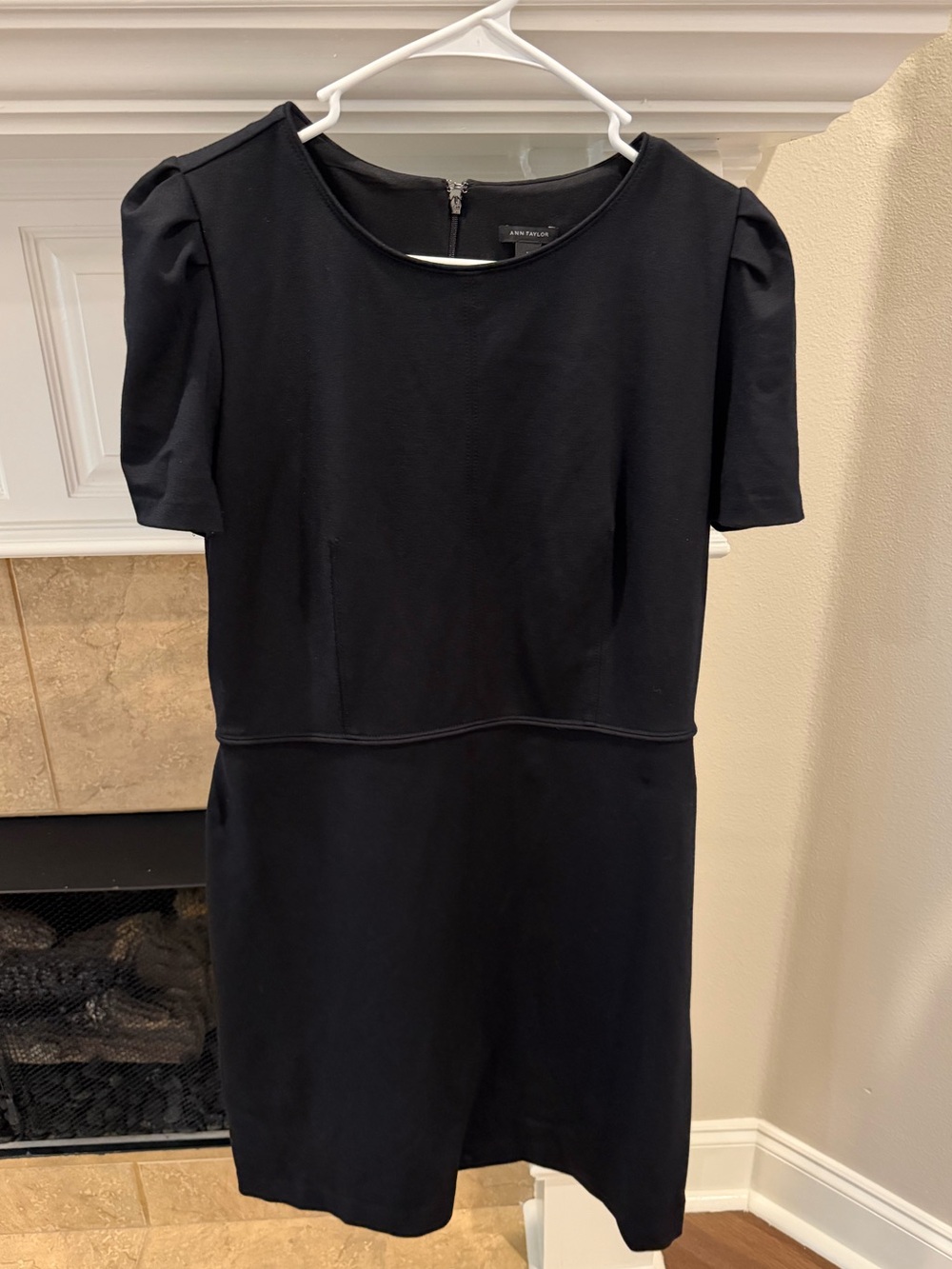 Ann Taylor Black Dress with Ruched Sleeves